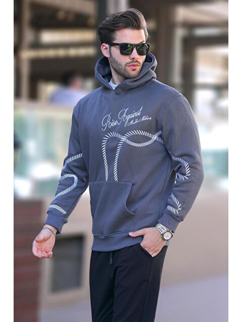 Madmext Füme Baskılı Kapüşonlu Cep Detaylı  Erkek Hoodie 7067 - S000250003-33408