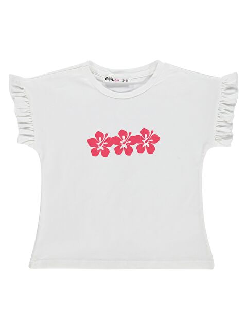 Civil Girls Kolları Fırfırlı 2-5 Yaş Tişört - Kırık Beyaz