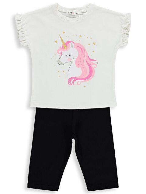 Civil Girls Baskılı 2-5 Yaş Takım - Ekru