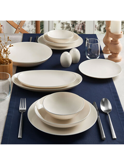 GÜRAL PORSELEN Camelia 30 Parça 6 Kişilik Yemek Takımı Gümüş File - S000302566-37646