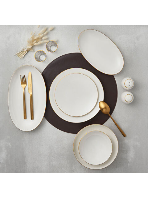 GÜRAL PORSELEN Camelia 30 Parça 6 Kişilik Yemek Takımı Altın Yaldız 20 - S000302556-37646