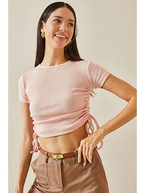 Xhan Pudra Yanları Büzgülü Crop - S000226162-7152