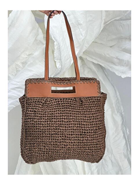 Luminos Butik Deri Üst Detaylı Kahve Hasır Çanta CNT1320