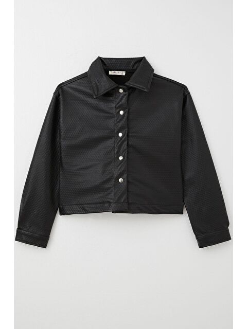 Breeze Kız Çocuk Deri Ceket Kabartma Desenli Çıtçıtlı Siyah (9-14 Yaş) - S000355910-19351