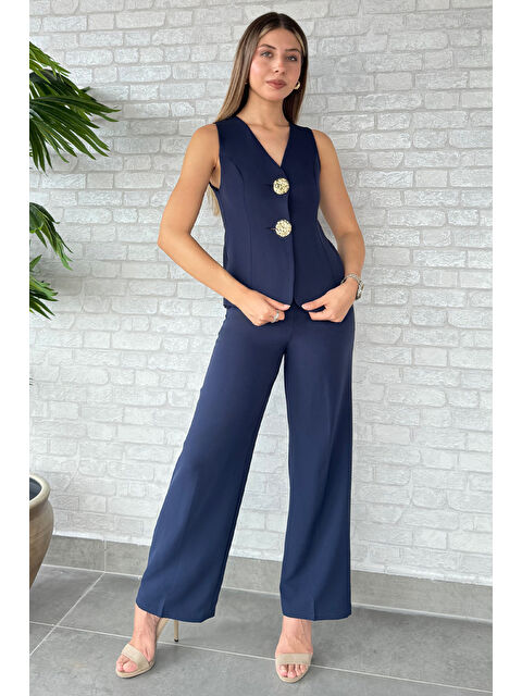 Gülseli Düğme Detaylı Yelek Pantolon İkili Takım - S000299047-21164