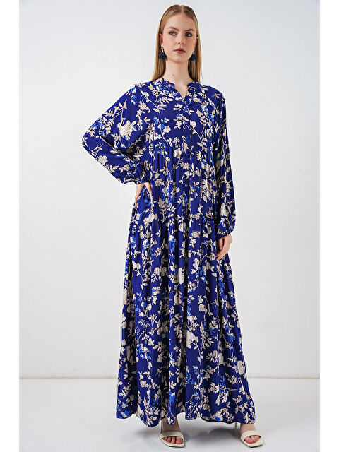 Bigdart Kadın Desenli Uzun Tesettür Elbise 2585 - E. Saks