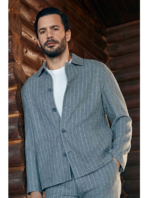 Kiğılı Regular Fit Yünlü Çizgili Spor Ceket