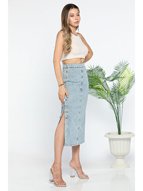 Gülseli Düğme Detaylı Jean Etek - S000299834-3642