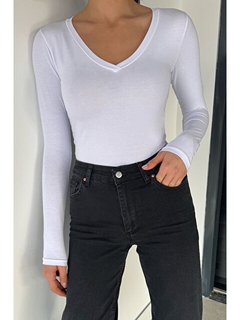 Gülseli V Yaka Uzun Kol Kadın Body Bluz - S000471153-20063