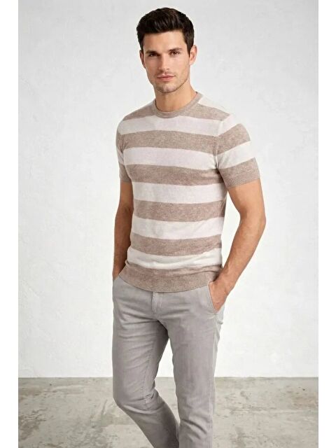 Jane's Erkek Çizgili Triko Dokuma Bisiklet Yaka Tişört