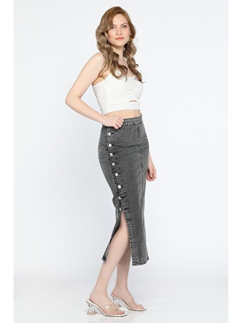 Gülseli Düğme Detaylı Jean Etek - S000299834-29666