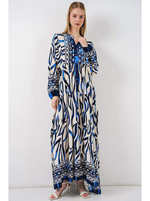 Bigdart Kadın Desenli Uzun Tesettür Elbise 2585 - T. Lacivert