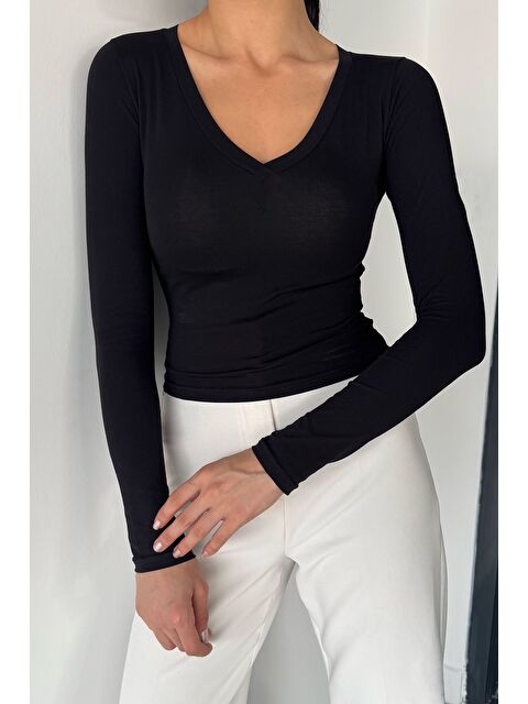 Gülseli V Yaka Uzun Kol Kadın Body Bluz - S000471153-19351