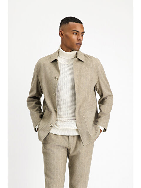 Kiğılı Regular Fit Yünlü Çizgili Spor Ceket