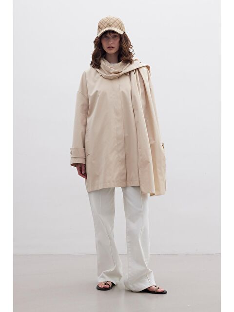 Manuka Stokholm Şal Detaylı Oversize Trençkot Bej - S000241780-19928