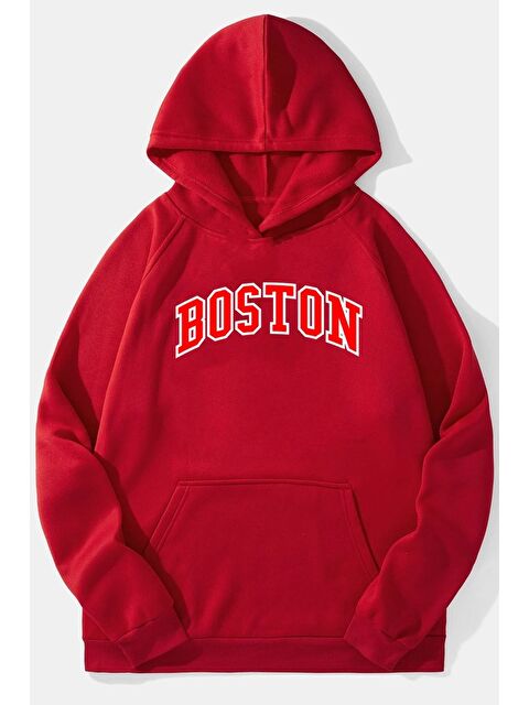 uyguntarz Unisex Boston Baskılı Erkek %100 Pamuk Hoodie - S000268355-20045