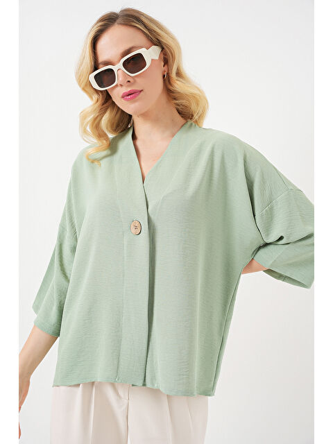 Bigdart Kadın Kısa Kol Oversize Kimono 5969 - Çağla - S000411779-5236