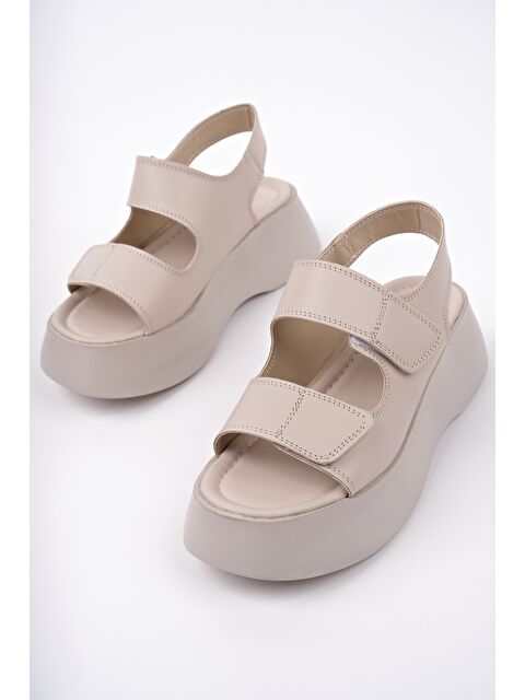 Muggo NANSHE Kalın Taban Çift Bantlı Cırtlı Günlük Kadın Sandalet - S000350643-26407