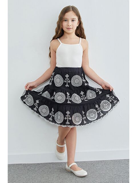Fullamoda Beli Lastikli Brode Nakışlı Kız Çocuk Etek - S000514633-19351