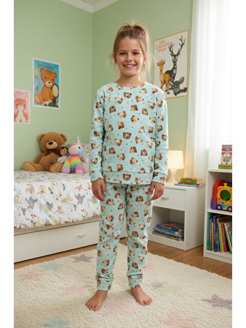 Fullamoda Ayıcık Desenli Polar Unisex Çocuk Pijama Takımı - S000514634-20054