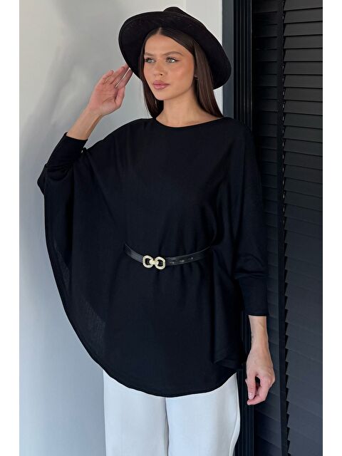 Gülseli Kadın Kemerli Triko Panço - S000469766-19351