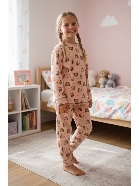 Fullamoda Ayıcık Desenli Polar Unisex Çocuk Pijama Takımı - S000514634-24085