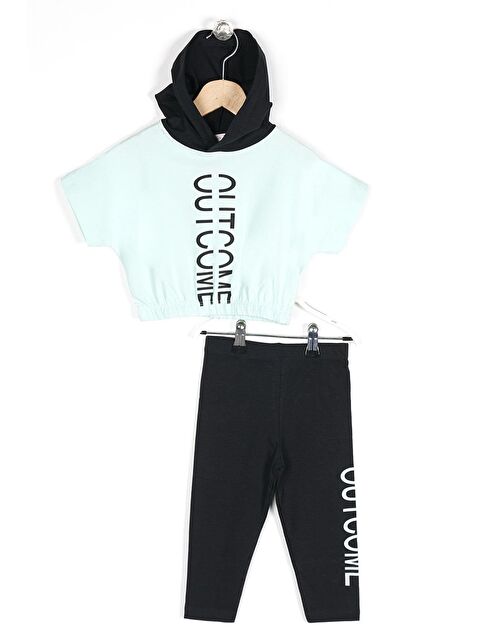 Zepkids Kapüşonlu Kısa Kol Outcome Baskılı Beli Lastikli Mint Renk Kız Çocuk Taytlı Takım - S000357230-1180