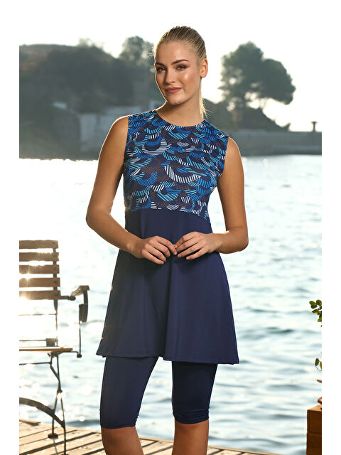 Remsa Büyük Beden Sıfır Kol Yarı Kapalı Mayo 24713 Lacivert - S000422272-21164