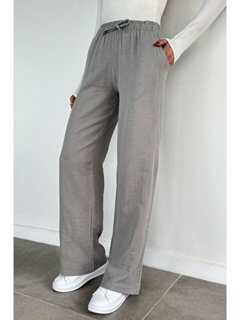 Gülseli Kadın Bel Lastikli Müslin Pantolon