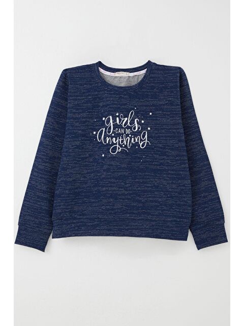 Breeze Kız Çocuk Sweatshirt Yazı Baskılı Yıldızlı Lacivert Melanj (9-14 Yaş) - S000355921-21164