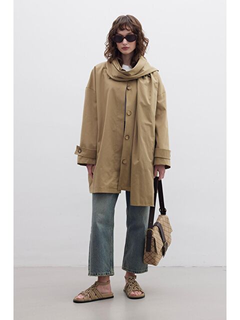 Manuka Stokholm Şal Detaylı Oversize Trençkot Yeşil - S000241780-18194