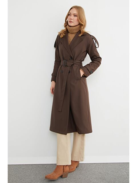 Fullamoda Kuşaklı Kol Ve Omuz Detaylı Uzun Trençkot - S000490942-19413