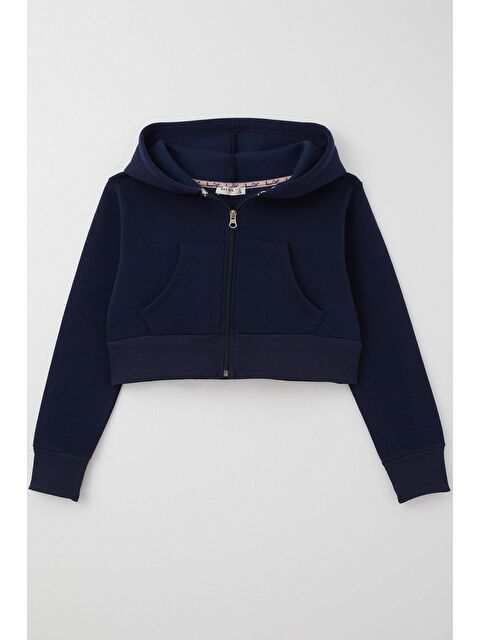 Breeze Kız Çocuk Crop Hırka Fermuarlı Kapüşonlu Lacivert  8 14 Yaş - S000355927-21164