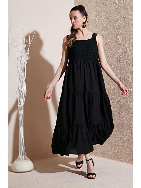 Lela Relaxed Fit Volanlı Uzun Elbise 611El010 - S000216882-19351