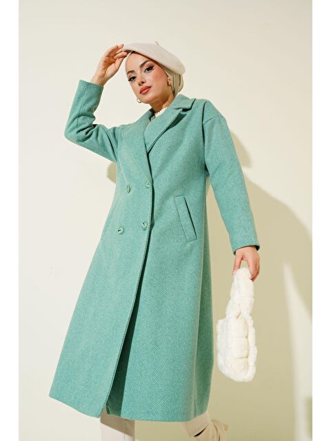 Bigdart Yeşil Oversize Geniş Kesim Yünlü Uzun Kaşe Kaban 9113 - S000089405-18194