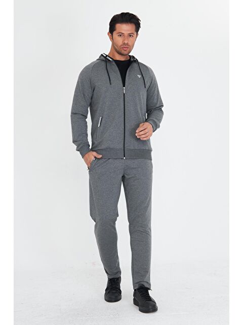 TRENDHILL Erkek Pamuklu Kapüşonlu Eşofman Takımı Antrasit 5756-A - S000515246-29666