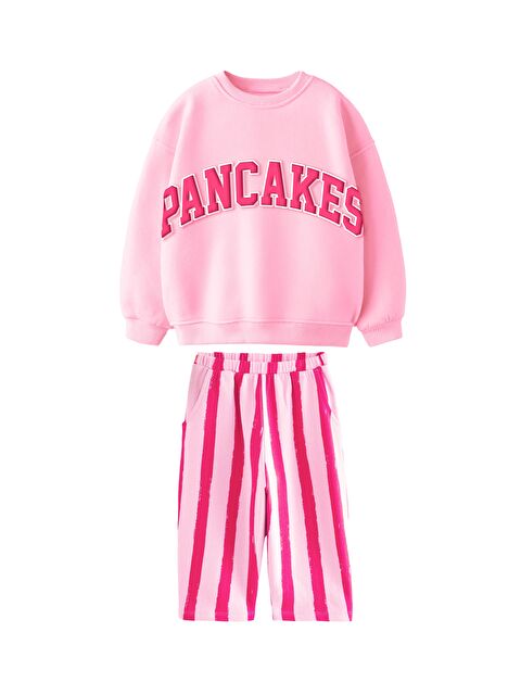 Monila Kız Çocuk Baskılı 3 İplik Kumaş Kanvas Pantolonlu Alt Üst Takım - S000516304-20024