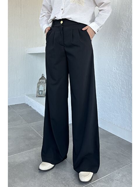 Julude Pileli Kemer Aksesuarlı Tesettür Kumaş Pantolon