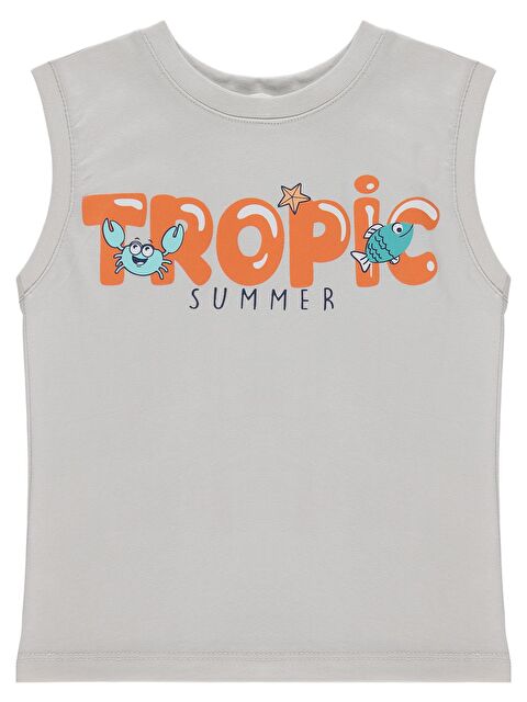 Civil Boys TROPİC Basklı 2-5 Yaş Tişört - Koyu Taş Rengi