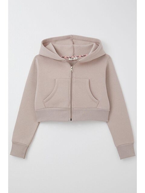 Breeze Kız Çocuk Crop Hırka Fermuarlı Kapüşonlu Vizon  8 14 Yaş - S000355927-26429