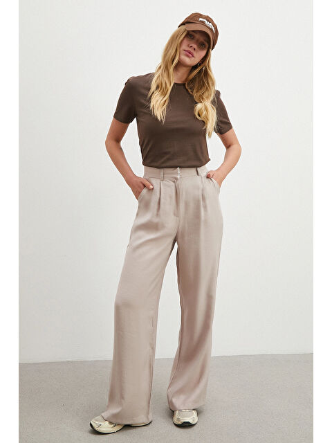 Never More Modal Palazzo Pantolon Pudra