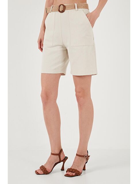 Lela Pamuklu Slim Fit Hasır Kemerli Kadın Short 673Sy600 - S000216886-19928