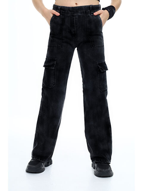 angelos Kız Çocuk Kargo Cepli Beli Lastikli Jean Pantolon 8-12 Yaş Mnx217 - S000316888-19351