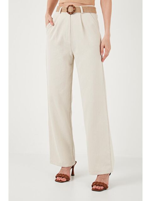 Lela Pamuklu Yüksek Bel Kemerli Palazzo Kadın Pantolon 673Py2005 - S000216908-19928