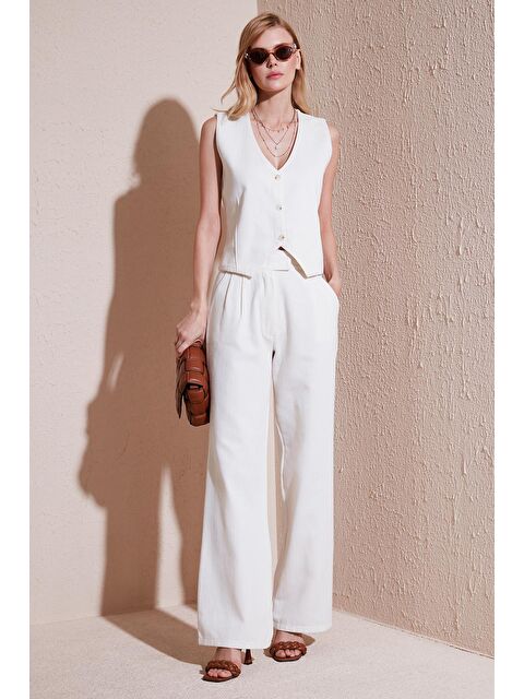 Lela Pileli Yüksek Bel Palazzo Kadın Pantolon 673Py2001 - S000216959-19928