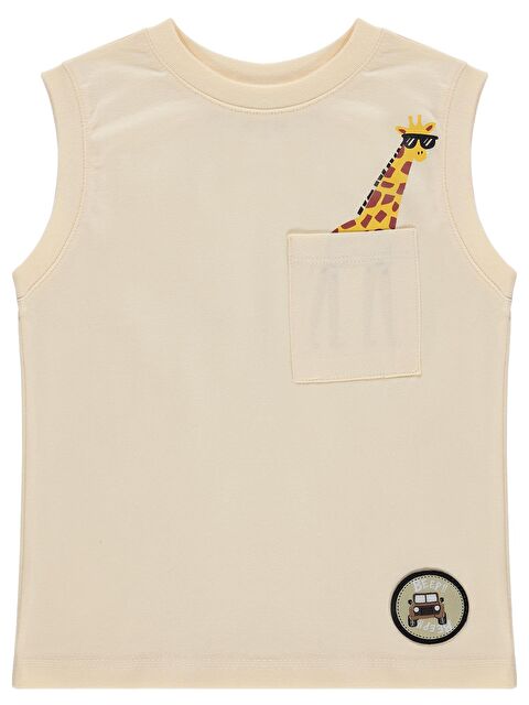 Civil Boys Önü Cepli Zürafalı 2-5 Yaş Tişört - Ekru