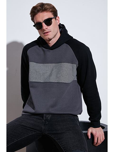 Buratti Pamuklu Regular Fit Renk Bloklu Kapüşonlu  Erkek Hoodie 5905771 - S000297107-19351