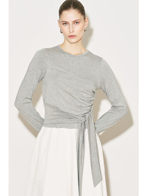 Manuka Easy Bağlamalı Elbise Gri Melanj