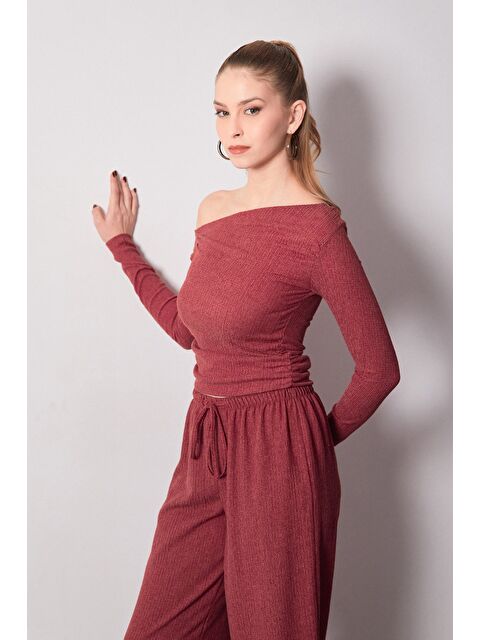 Fullamoda Bürümcük Kumaş Drapeli Kayık Yaka Bluz - S000337771-19951