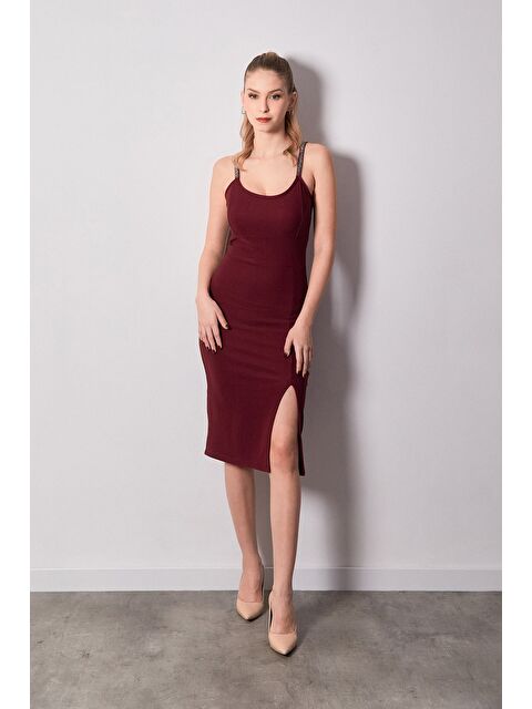 Fullamoda Fitilli Taş Detaylı Yırtmaçlı Elbise - S000337770-19951